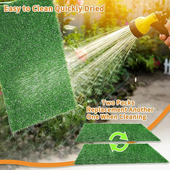 LOOBANI Dog Grass Pee Pads, 2 Pack Artificial Grass Pads for Potty Tray, Fake Grass for Dogs to Pee On, Outdoor Indoor Pee Grass for Dog Potty (18*23 inch)