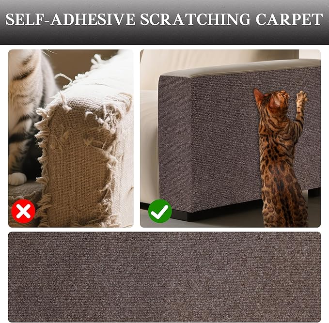 15.7'' x 23.6'' Cat Scratch Furniture Protector Cat Wall Scratcher Mat AdhesiveTrimmable Cloth Couch Anti-Scratch Cover DIY Climb Couch Protector from Claws, Replacement Pads，Brown