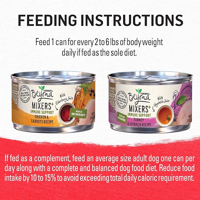 Beyond Purina Natural Wet Dog Food Complement Variety Pack, Mixers+ Immune Support Chicken & Turkey Recipes - (6) 3 oz. Cans