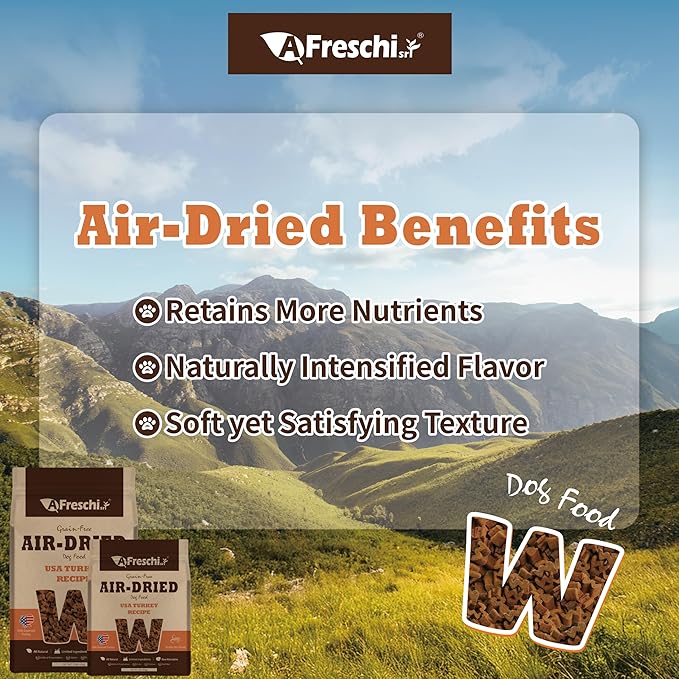 A Freschi srl Air-Dried Puppy & Adult Dog Food - Real Turkey Recipe | Grain-Free | High-Protein for Toy, Small & Large Breeds | Ideal for Picky Eaters, 1 lb Starter Bag