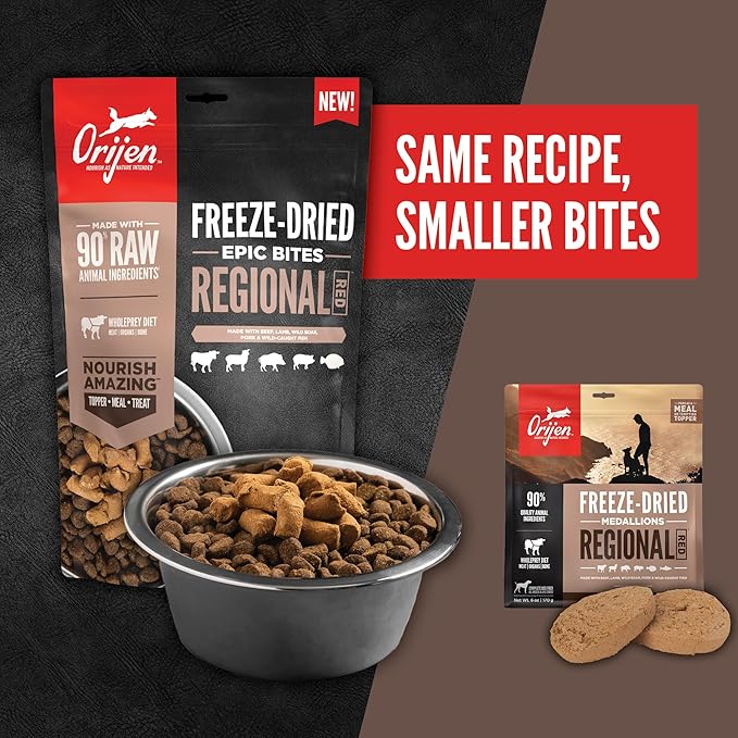 ORIJEN Epic Bites Freeze-Dried Dry Dog Food Regional Red Recipe 6oz Bag