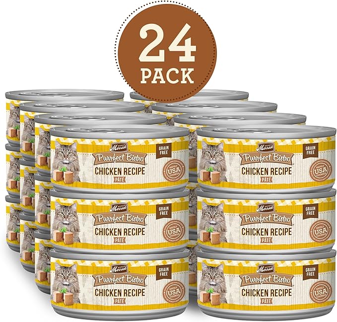 Merrick Purrfect Bistro Grain Free Premium Soft Canned Pate Adult Wet Cat Food, High Protein Chicken Recipe - (Pack of 24) 3 oz. Cans
