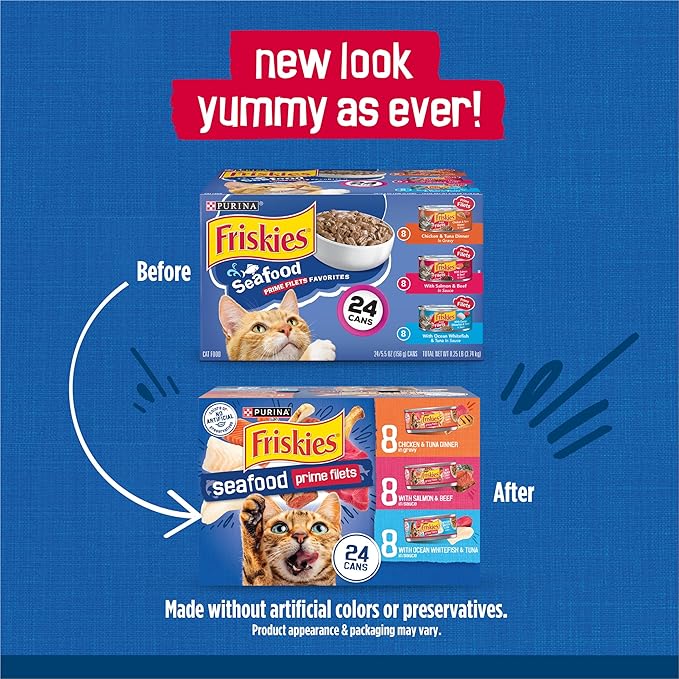 Purina Friskies Gravy Wet Cat Food Variety Pack Seafood Prime Filets Favorites - (Pack of 24) 5.5 oz. Cans