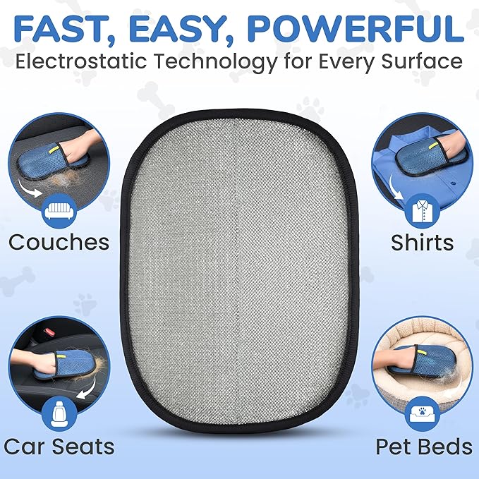 Pet Hair Removal Glove for Cats and Dogs, Electrostatic Magic Brush Pet Hair Remover for Dog Couch, Available in Blue, Purple, Pink, Brown- Perfect for Pet Owners (Blue)