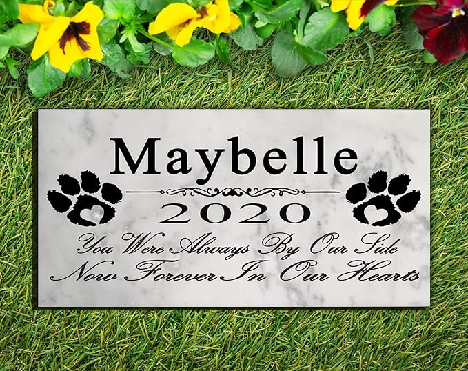 Broad Bay Dog Pet Memorial Gift Stone Solid Marble Personalized Pet Plaque Garden Marker Indoor or Outdoor Grave Headstone 12" x 6" (Forever in Our Hearts)