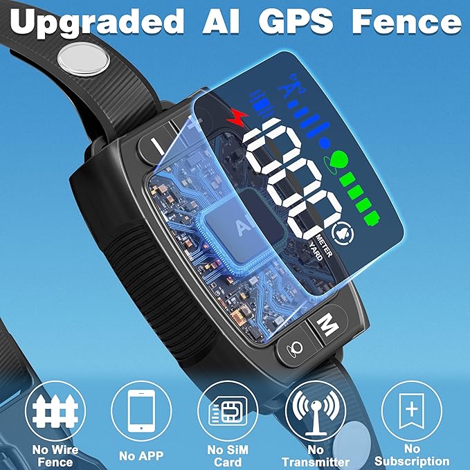 GPS Wireless Dog Fence System, Rechargeable Electric Fence for Dogs, IPX6 Waterproof Collar, Adjustable Warning, 33Yd-1000Yd Range, Pet Safe Outdoor Containment for Most Breeds