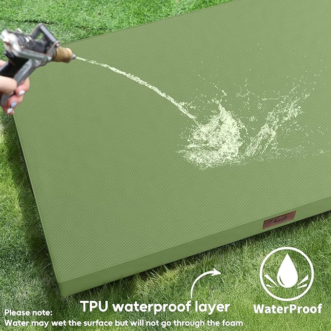 Outdoor Dog Bed for Small Dogs & Cats, Waterproof Dog Crate Mat Orthopedic Egg Crate Foam with Washable Removable Oxford Cover, Light Green