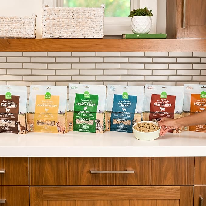 Open Farm, Freeze Dried Raw Dog Food, Morsels with 95% Meat, Organs & Bone, Organic Produce & Superfoods, Complete Meal or Freeze Dried Dog Food Topper, Surf & Turf Recipe, 22oz Bag