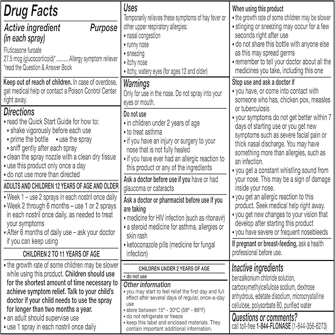 Flonase Sensimist Allergy Relief Nasal Spray for Non-Drowsy, 24-Hour Multi-Symptom Allergy Relief – 60 Sprays