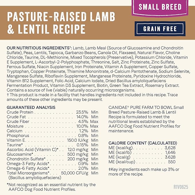 Canidae Pure Farm to Bowl Pasture-Raised Lamb & Lentil, Small Breed Recipe, 10 lbs.