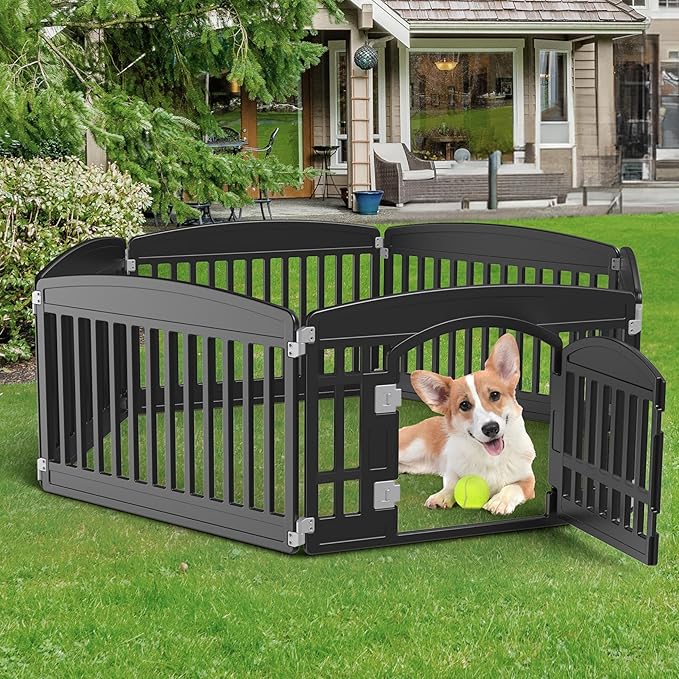 Smug Dog Playpen 6-Panel 24 Inch Safe Secure Indoor Outdoor Pet Fence, Folding Portable 35 x 35 x 24IN, Ideal for Small to Medium Dogs Easy to Clean (Black)