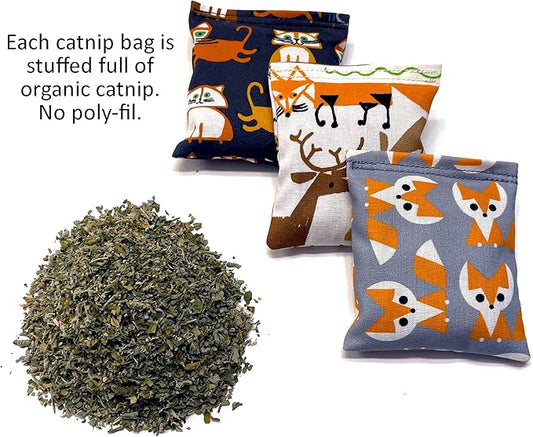 Organic Catnip Toys, Made with GOTS Certified Organic Fabric, Organic Catnip, Organic Thread, One package of 3 toys, Handmade in the USA