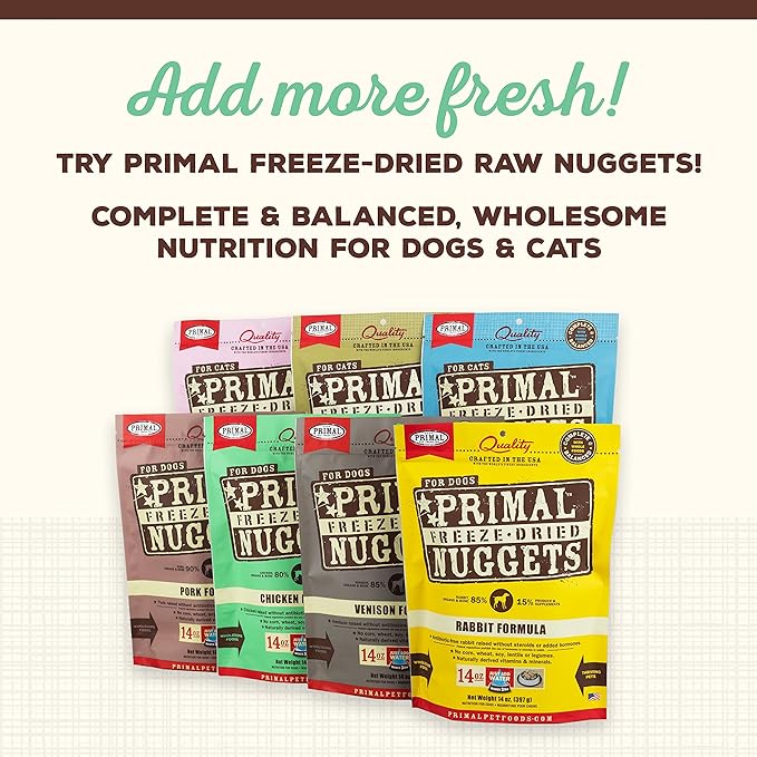 Primal Dog Food Toppers & Cat Food Toppers, Cupboard Cuts, Grain Free Meal Mixers with Probiotics, Raw Freeze Dried Dog Treats & Cat Treats, Great for Training, (Chicken, 18 oz)