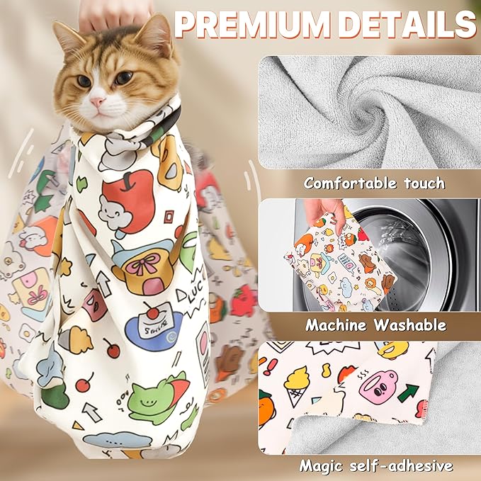21.45" Self-Adherent Cat Wrap for Cutting Nails, Anti-Runaway Scratch Bitten Adjustable Cat Swaddle Wrap for Stress-Free Nail Trimming,Bathing,Cat Grooming Supplies