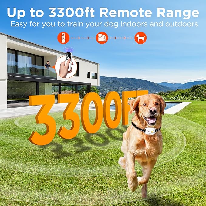 Dog Training Collar,Dog Shock Collar with Remote Control, 3300FT and 4 Training Modes Beep,Vibration,Safe Shock,LED Light,IPX7 Waterproof Rechargeable E-Collar for All Breeds (8-150lbs) - 2 Pack