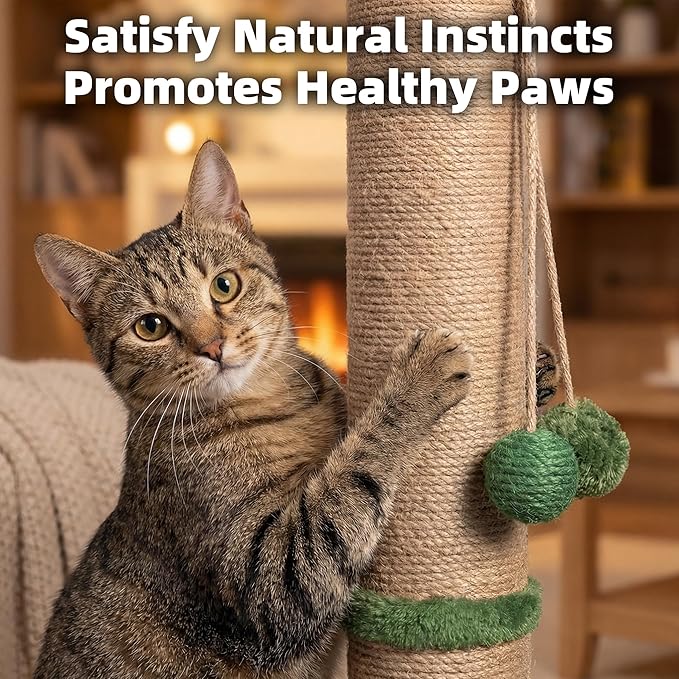 Cat Scratching Post 35'' Tall Cat Scratcher, Scratching Posts for Indoor Cats with Cat Toy Mouse, Interactive Wooden Track Ball for Kittens Adults Cats