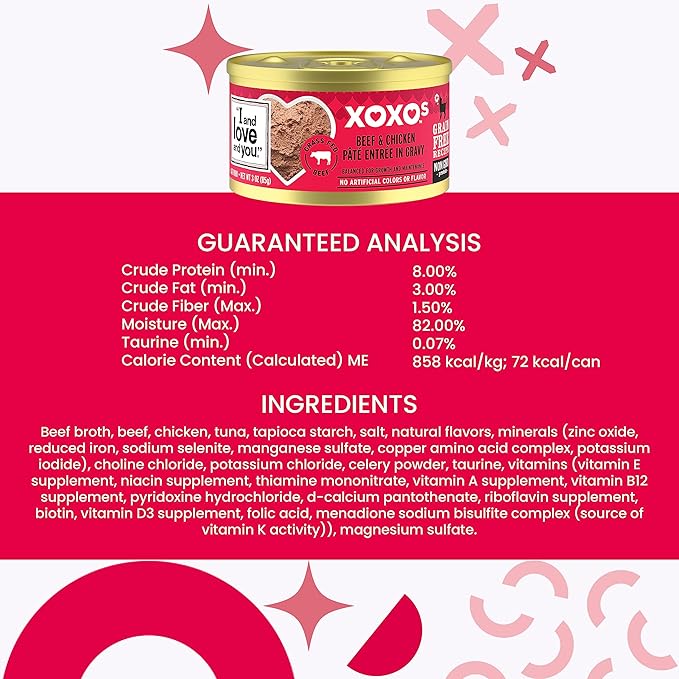 I and Love and You XOXOs Wet Cat Food - Chicken + Beef Pâté - Grain Free, Filler Free, 3oz Pack of 24 Cans