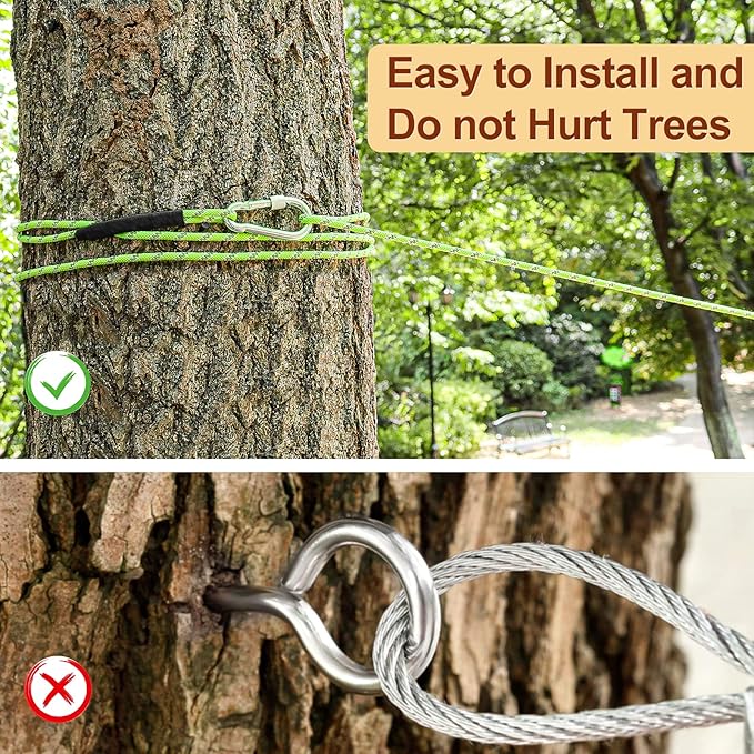 XiaZ Dog Tie Out Cable for Camping, 75FT Portable Overhead Trolley System for Dogs up to 300lbs，Dog Lead for Yard, Camping, Parks, Outdoor Events,5 min Set-up, Green