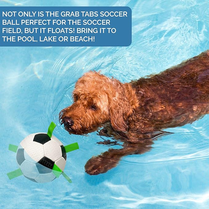 Hyper Pet The Original Grab Tabs Dog Soccer Ball with Straps (5")-Indoor or Outdoor, Interactive Durable Fetch Ball with Tug Toy for All Dog Breeds