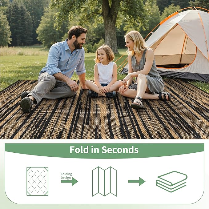 GENIMO Outdoor Rug for Patio Clearance, 6'x9' Waterproof Camping Mat, Reversible Plastic Straw Rugs for RV, Camper, Balcony, Backyard, Picnic, Deck (Black Brown)