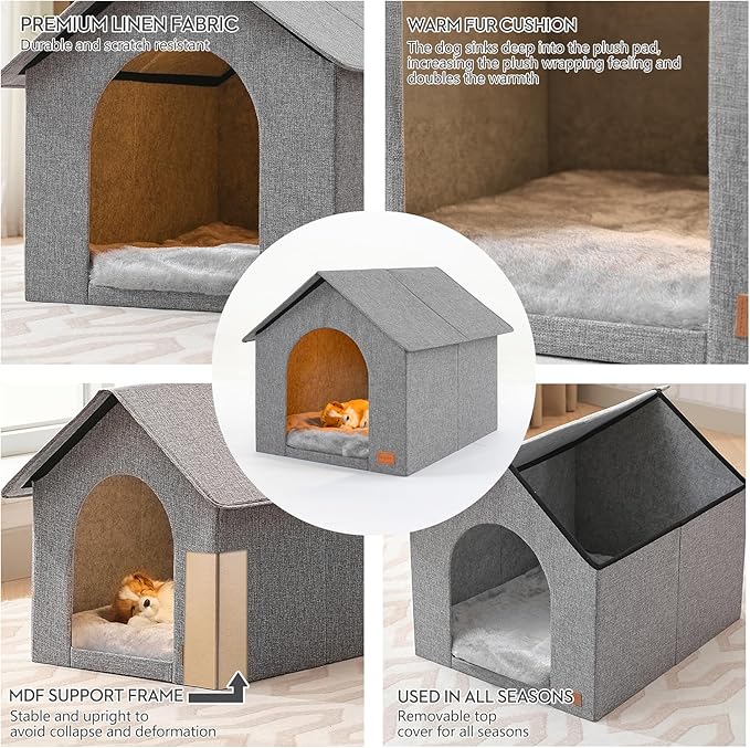 Indoor Dog House with Washable Plush Cushion,Large Size for Medium Dogs & Large Cats