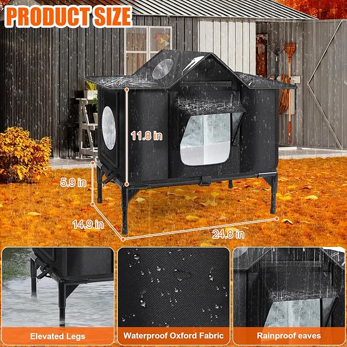 Outdoor Cat House, Weatherproof Insulated Feral Cat Houses for Outdoor Cats, Safe Escape Door, Cat House for Outside, Out Door Stray Cat Shelter with Elevated Base, Cat Houses & Condos(Large)