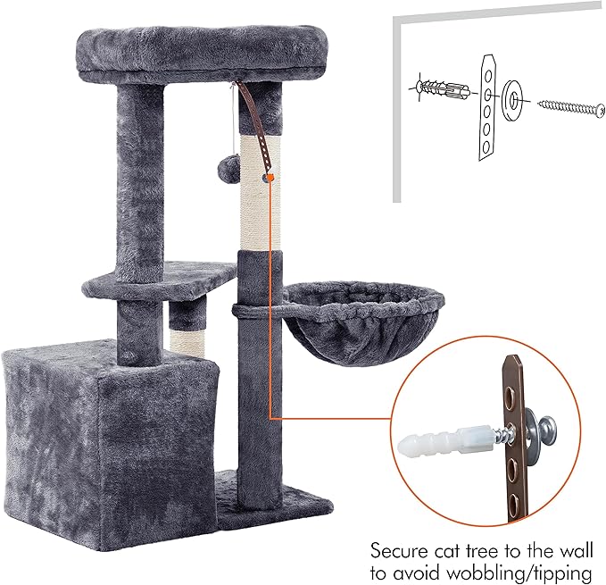 Yaheetech 34.5in Scratching Post, Cat Scratchers for Indoor Cats and Kittens, Multifunctional Activity Post w/Sisal Rope＆Dangling Ball＆Large Condo, Dark Gray
