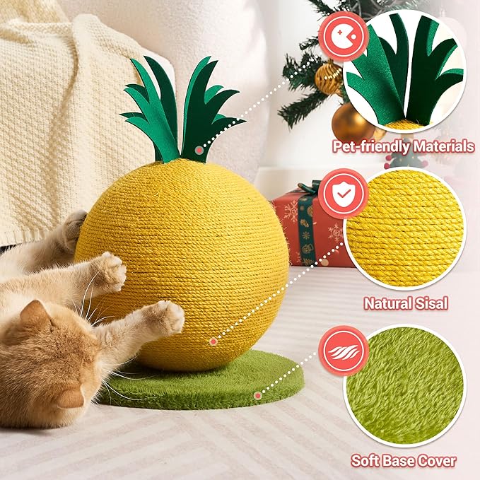 Pineapple Cat Scratching Post, Cute Cat Scratcher with Sisal Rope, Cat Scratch Post for Indoor Adult Cat and Kitten, Cat Scratching Ball