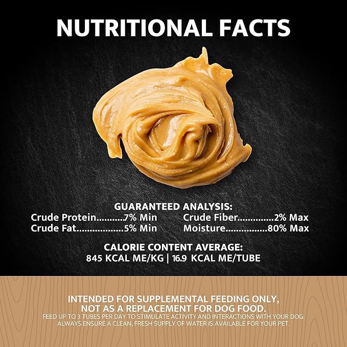 Wild Eats Lickable Dog Treat Creamy Peanut Butter, 4 ct - Premium Dog Puree Meal Topper for Dogs, Spreadable Dog Treat Paste for Lick Mats (20g/.07g Tubes)
