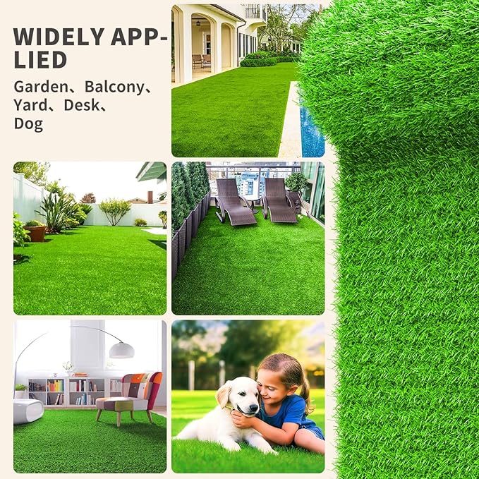 LOOBANI Artificial Grass Rug Indoor Outdoor, Realistic Synthetic Grass with Drainage Holes, Artificial Grass Turf for Balcony Garden Landscape Decoration, 5 Feet x 8 Feet