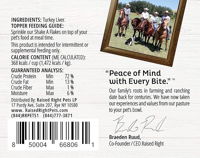 Raised Right Turkey Shake A Flakes, Single Ingredient Meal Topper for Dogs & Cats, 4.5 oz., Brown