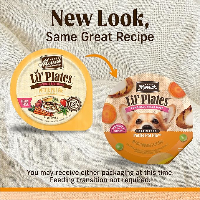 Merrick Lil’ Plates Grain Free And Gluten Free Natural Wet Dog Food For Small Dogs, Soft Petite Pot Pie Recipe - (Pack of 12) 3.5 oz. Tubs