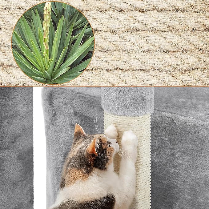 Yaheetech 34.5in Scratching Post, Cat Scratchers for Indoor Cats and Kittens, Multifunctional Activity Post w/Sisal Rope＆Dangling Ball＆Large Condo, Light Gray