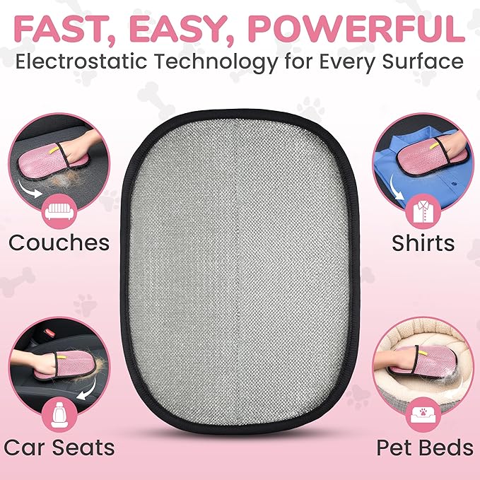 Pet Hair Removal Glove for Cats and Dogs, Electrostatic Magic Brush Pet Hair Remover for Dog Couch, Available in Blue, Purple, Pink, Brown- Perfect for Pet Owners (Pink)