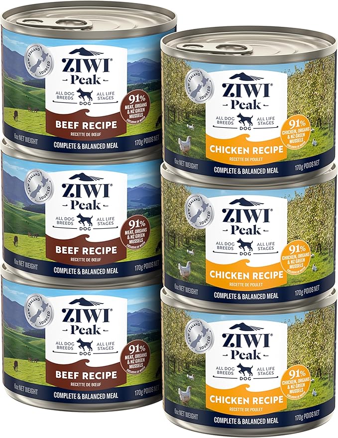 ZIWI Peak Wet Dog Food Variety Pack- Beef and Chicken, 6 Pack (6oz Each)