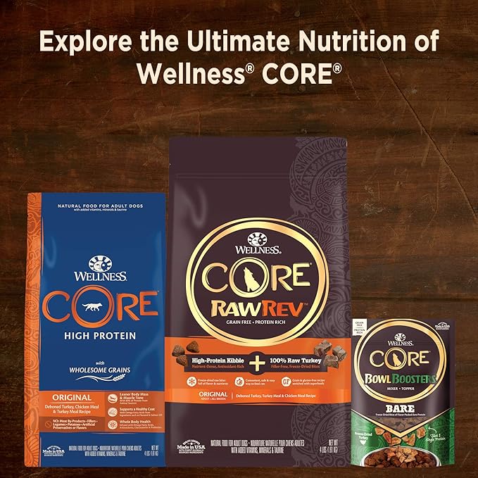 Wellness CORE Grain Free Dry Dog Food, Whitefish, Herring Meal & Salmon Meal, 4 Pound Bag CORE Wet Dog Food Pate, Whitefish, 12 Cans, 12.5 Ounce Can