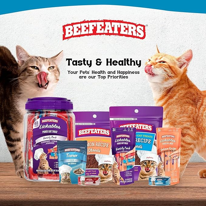 Beefeaters Tuna Pure Cat Treats 1.59oz (12 Pack) | Lickable Squeeze Tube Treats, Grain-Free, No Added Sugar, Real Tuna, Taurine-Enriched, Ideal for Bonding, Seniors, Toppers & Everyday Treating
