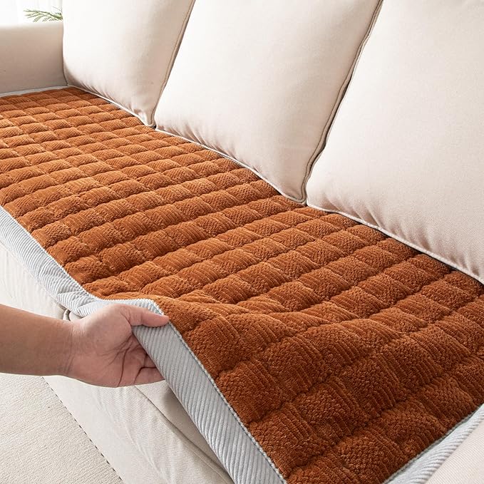 Couch Cover for Dogs Washable,Anti-Slip Back Cat Mat Pet Pad Blanket for Furniture Protector,Fuzzy Pet Sofa Cover for 3 Cushion Couch Sofa Pets Friendly (Curry, 1pc/27.6"x59"/Seat Cover)