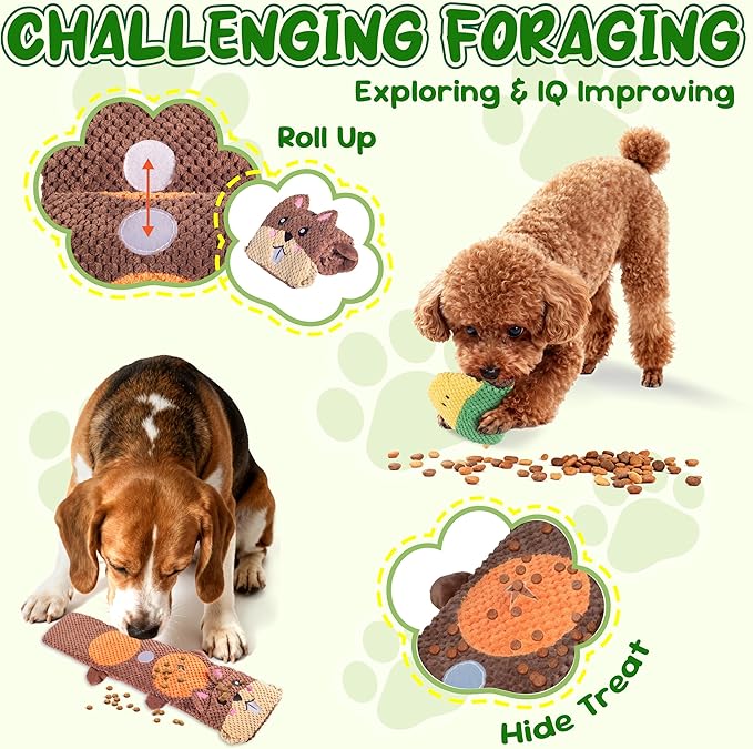 Dog Toys for Aggressive Chewers: 2 Pack Interactive Dog Toys for Boredom and Teething, Snuffle Mat for Dogs Squeaky Chew Toy for Small, Medium Breed to Keep Them Busy