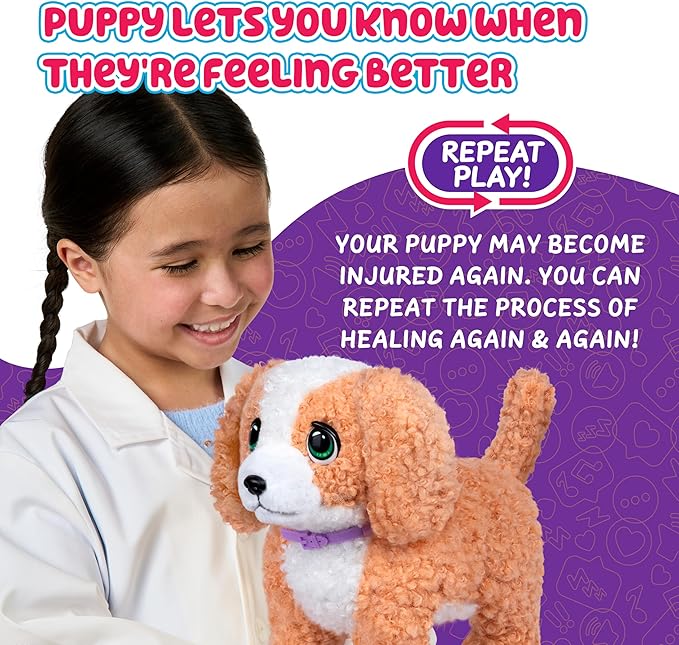 Little Live Pets Ouchies Amazon Exclusive Hazel The Poodle Plush, 50+ Sounds, Limping to Walking Puppy Toy & Carrier, Interactive Puppy Toy for Kids 5+
