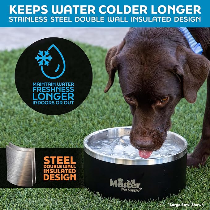 Master Pet Supply Stainless Steel Dog Bowls - 25 oz, Heavy Duty - Hyper Pink, Double Wall Extra-Thick Insulated, Non-Slip Pet Water Bowl for Dogs, Cats & Pets, Anti Rust Metal, Dish Washer Safe
