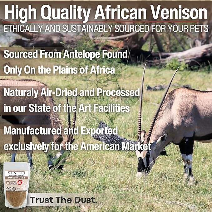Ventus Dog Food Topper - Single Ingredient High Protein Meal Topper for Dogs, Venison Seasoning, 6 oz