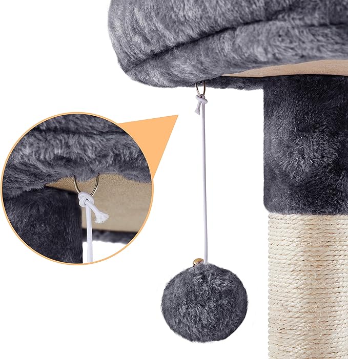Yaheetech 34.5in Scratching Post, Cat Scratchers for Indoor Cats and Kittens, Multifunctional Activity Post w/Sisal Rope＆Dangling Ball＆Large Condo, Dark Gray