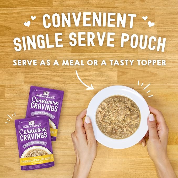 Stella & Chewy's Carnivore Cravings Wet Cat Food - Premium Pouches - Grain Free, High Protein Chicken & Chicken Liver - Perfect for Pickey Eaters - Complete Meal or Topper (2.8 oz, 12 Pack)
