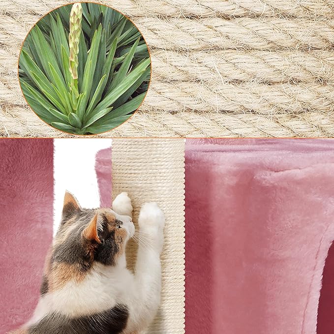 Yaheetech 34.5in Scratching Post, Cat Scratchers for Indoor Cats and Kittens, Multifunctional Activity Post w/Sisal Rope＆Dangling Ball＆Large Condo, Pink