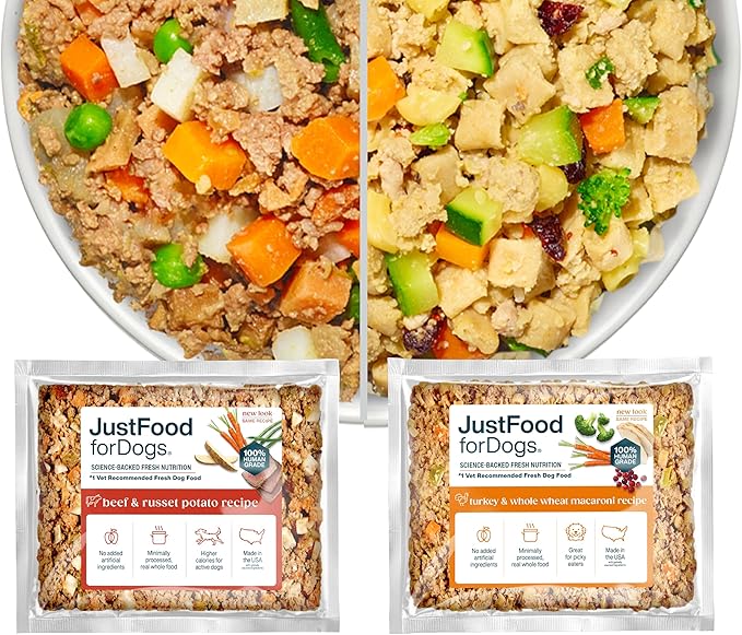 JustFoodForDogs Frozen Fresh Dog Food Topper, Variety Pack, Beef & Turkey Human Grade Dog Food Recipes, 5.5 oz (Pack of 18)