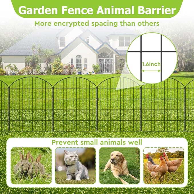 Garden Fencing Animal Barrier 12Pcs, 10 Panels + 2 Gate, 30in (H) x 23.6ft (L), No Dig Fence, Rustproof Metal, Flower Edging for Yard & Patio Outdoor Landscape, Arched