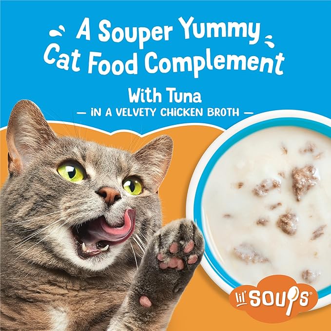 Friskies Purina Natural,Grain Free Lickable Cat Treats Lil’ Soups with Tuna in Chicken Broth - 1.2 oz. Cups,(Pack of 16)