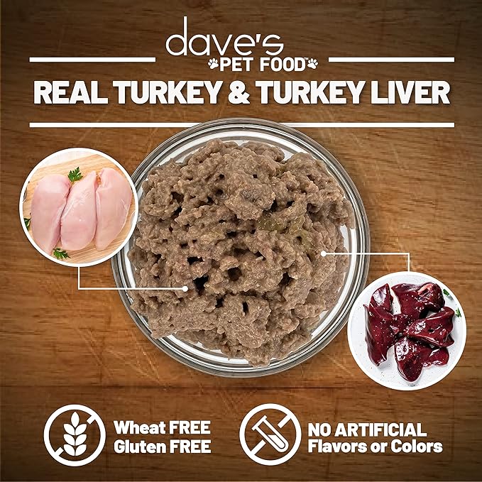 Dave's Pet Food Grain Free Wet Dog Food (95% Turkey & Turkey Liver), Made in USA Single-Source Protein, Limited Ingredients, 12.5 oz cans (12 Pack)