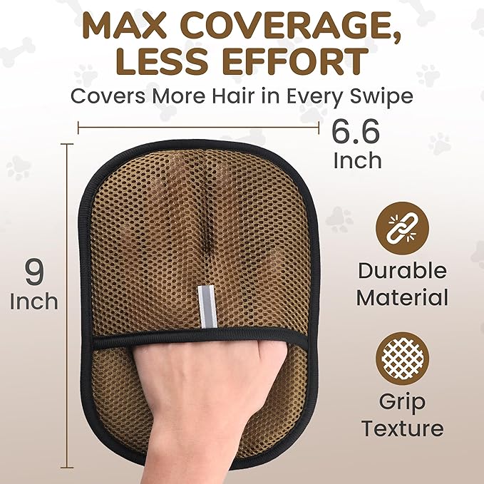 Pet Hair Removal Glove for Cats and Dogs, Electrostatic Magic Brush Pet Hair Remover for Dog Couch, Available in Blue, Purple, Pink, Brown- Perfect for Pet Owners (Brown)